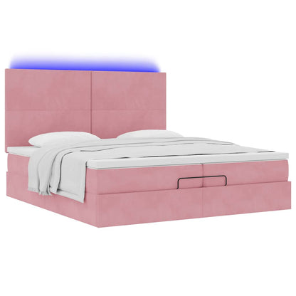 Struttura Letto Pouf con Materassi Rosa 200x200 cm Velluto | homemem39