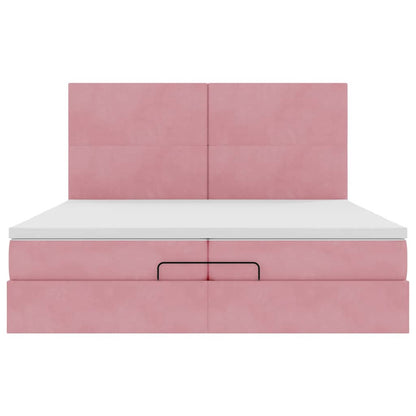 Struttura Letto Pouf con Materassi Rosa 200x200 cm Velluto | homemem39