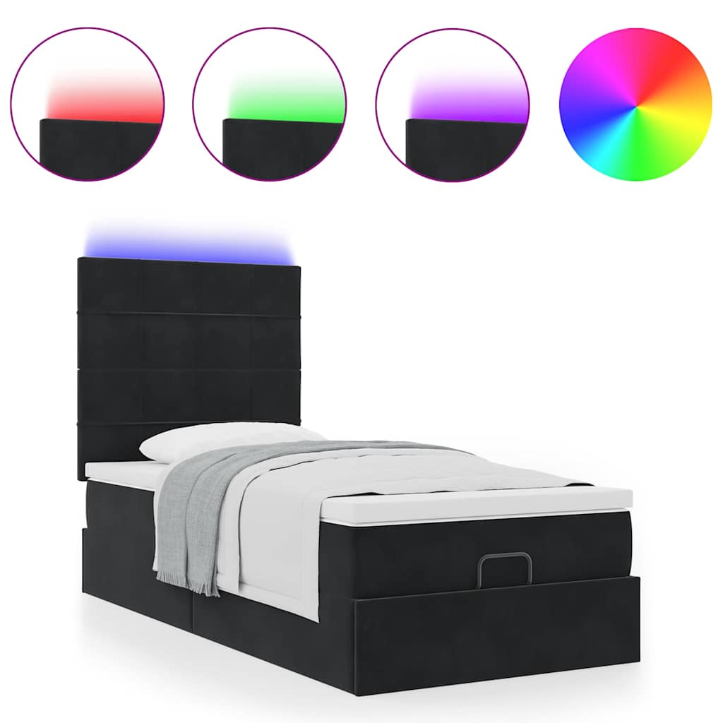 Struttura Letto Pouf con Materassi Nero 90x190 cm in Velluto | homemem39