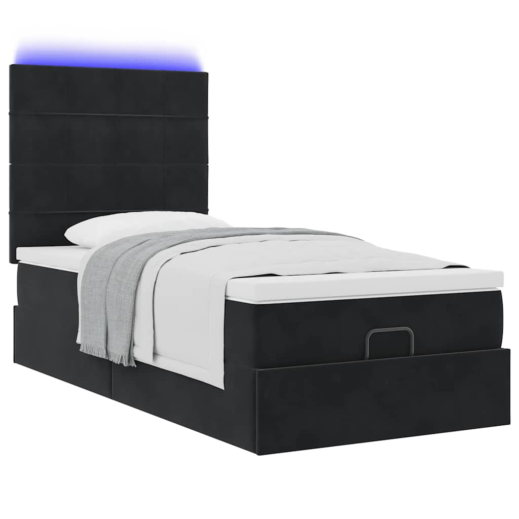 Struttura Letto Pouf con Materassi Nero 90x190 cm in Velluto | homemem39
