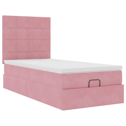Struttura Letto Pouf con Materassi Rosa 90x200 cm in Velluto | homemem39