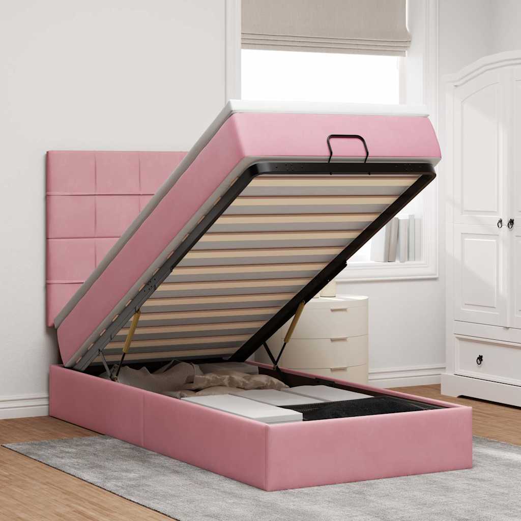 Struttura Letto Pouf con Materassi Rosa 90x200 cm in Velluto | homemem39
