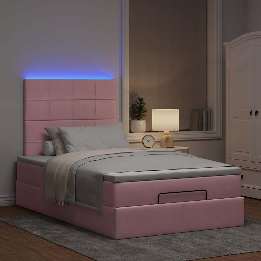Struttura Letto Pouf con Materasso Rosa 120x200 cm Velluto | homemem39