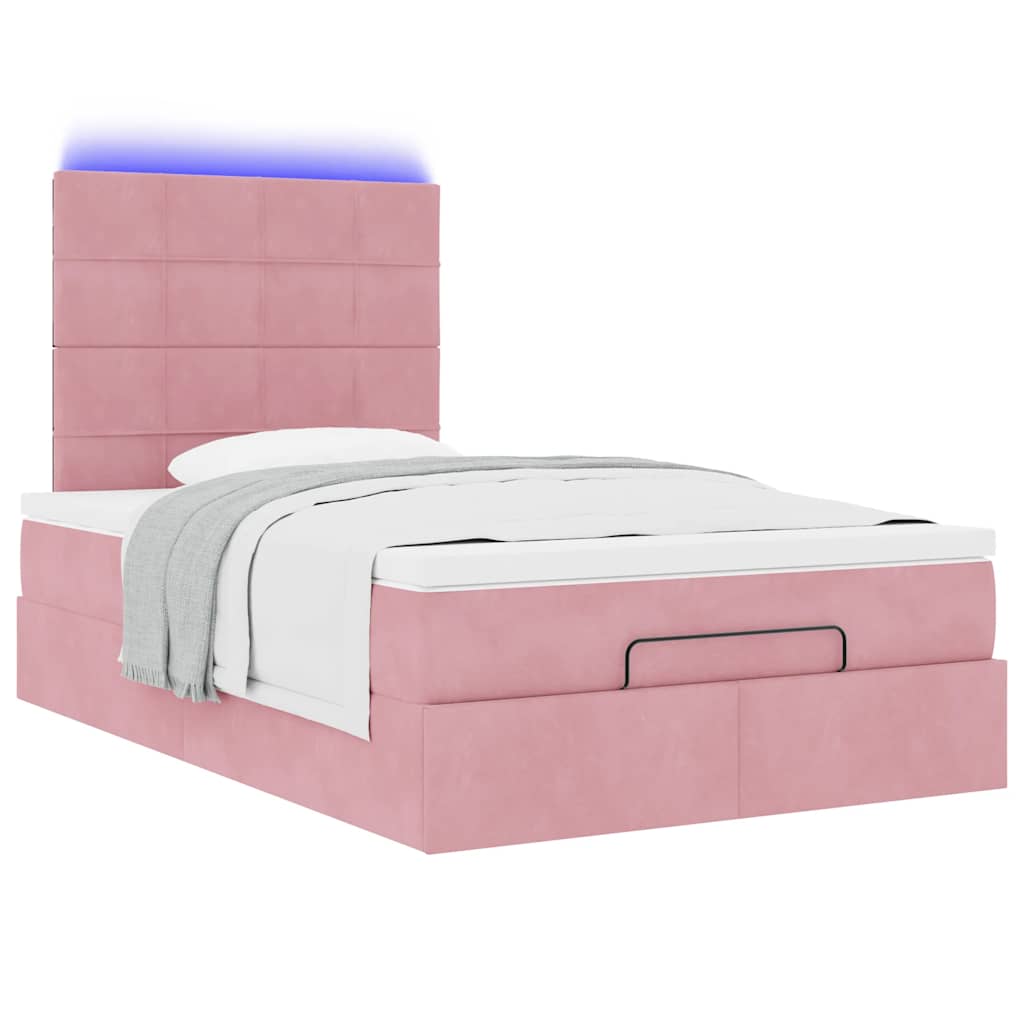 Struttura Letto Pouf con Materasso Rosa 120x200 cm Velluto | homemem39