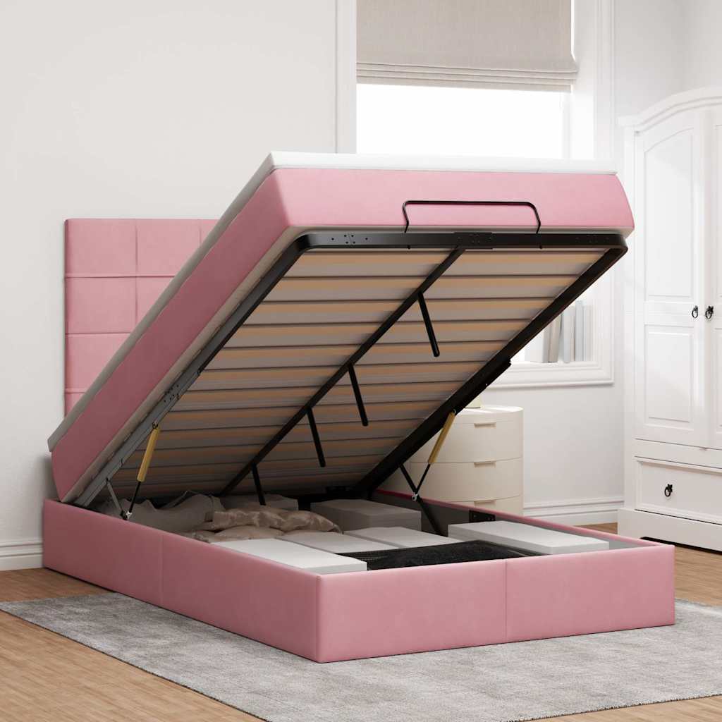 Struttura Letto Pouf con Materasso Rosa 120x200 cm Velluto | homemem39