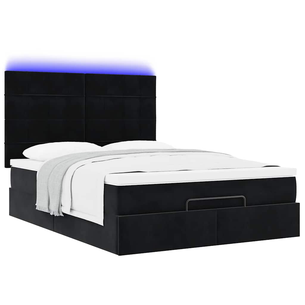 Struttura Letto Pouf con Materassi Nero 140x190 cm in Velluto | homemem39