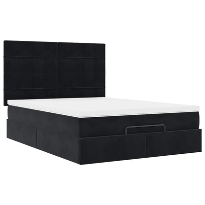 Struttura Letto Pouf con Materassi Nero 140x190 cm in Velluto | homemem39