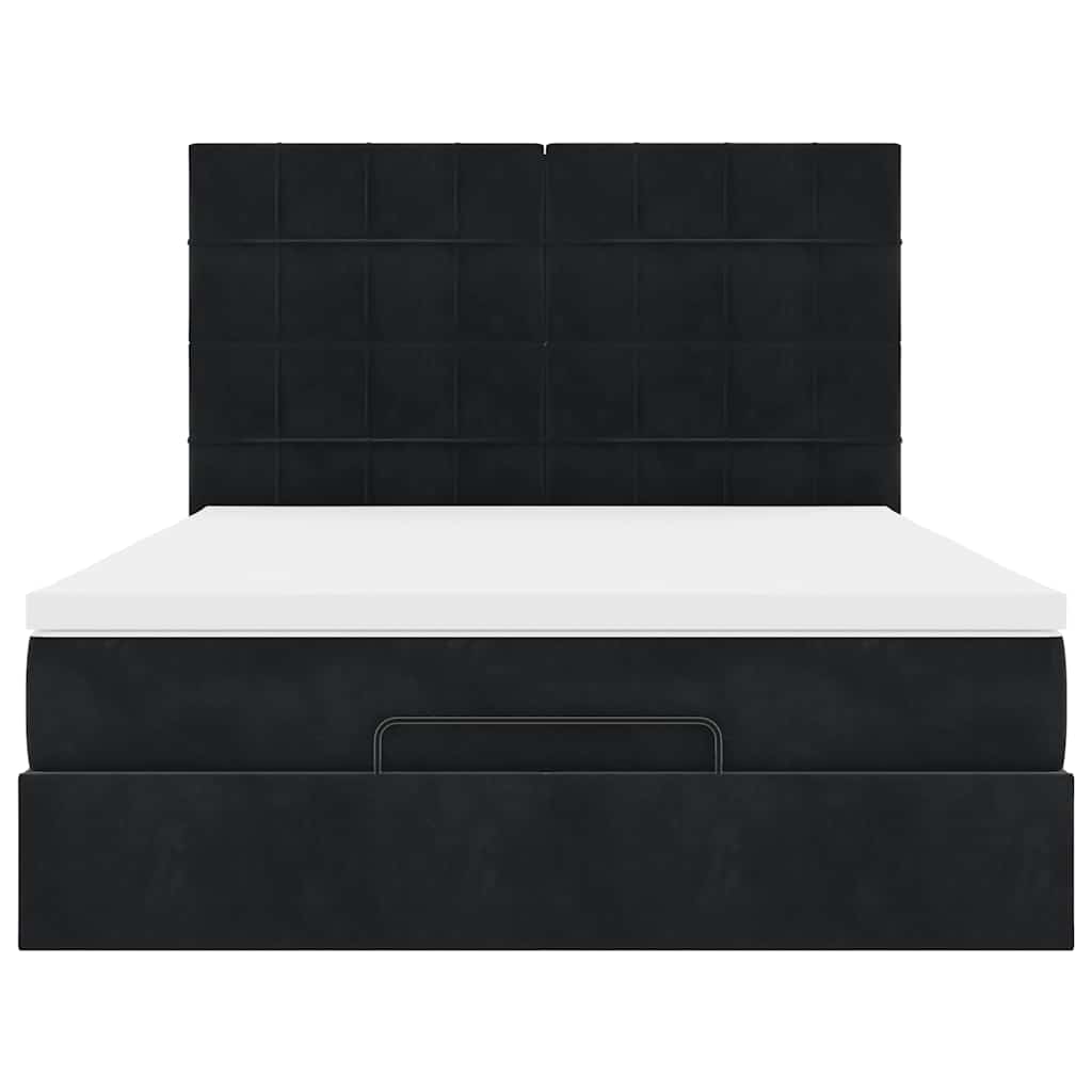 Struttura Letto Pouf con Materassi Nero 140x190 cm in Velluto | homemem39