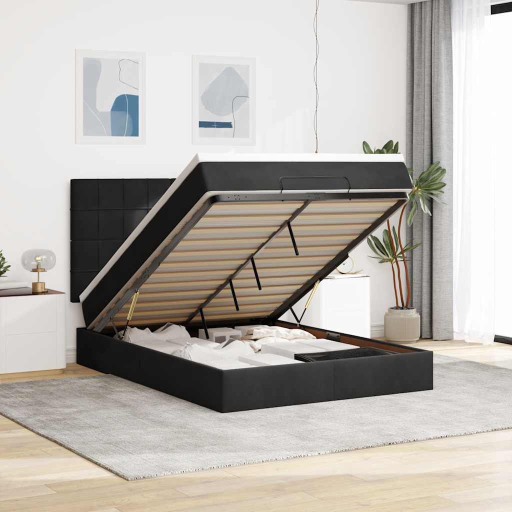 Struttura Letto Pouf con Materassi Nero 140x190 cm in Velluto | homemem39