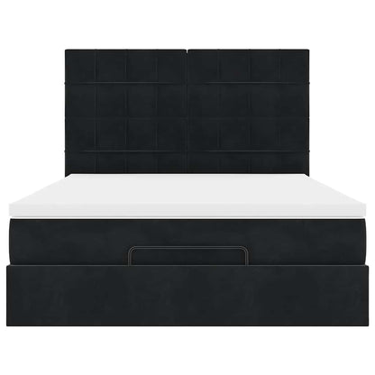 Struttura Letto Pouf con Materassi Nero 140x200 cm in Velluto | homemem39