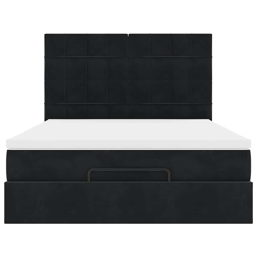 Struttura Letto Pouf con Materassi Nero 140x200 cm in Velluto
