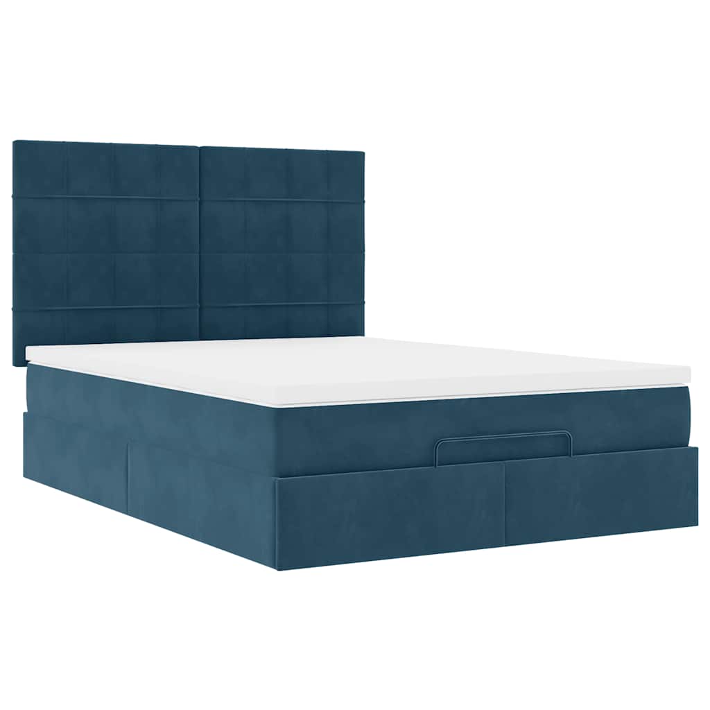 Struttura Letto Pouf con Materassi Blu 140x200cm in Velluto | homemem39