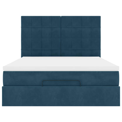Struttura Letto Pouf con Materassi Blu 140x200cm in Velluto | homemem39