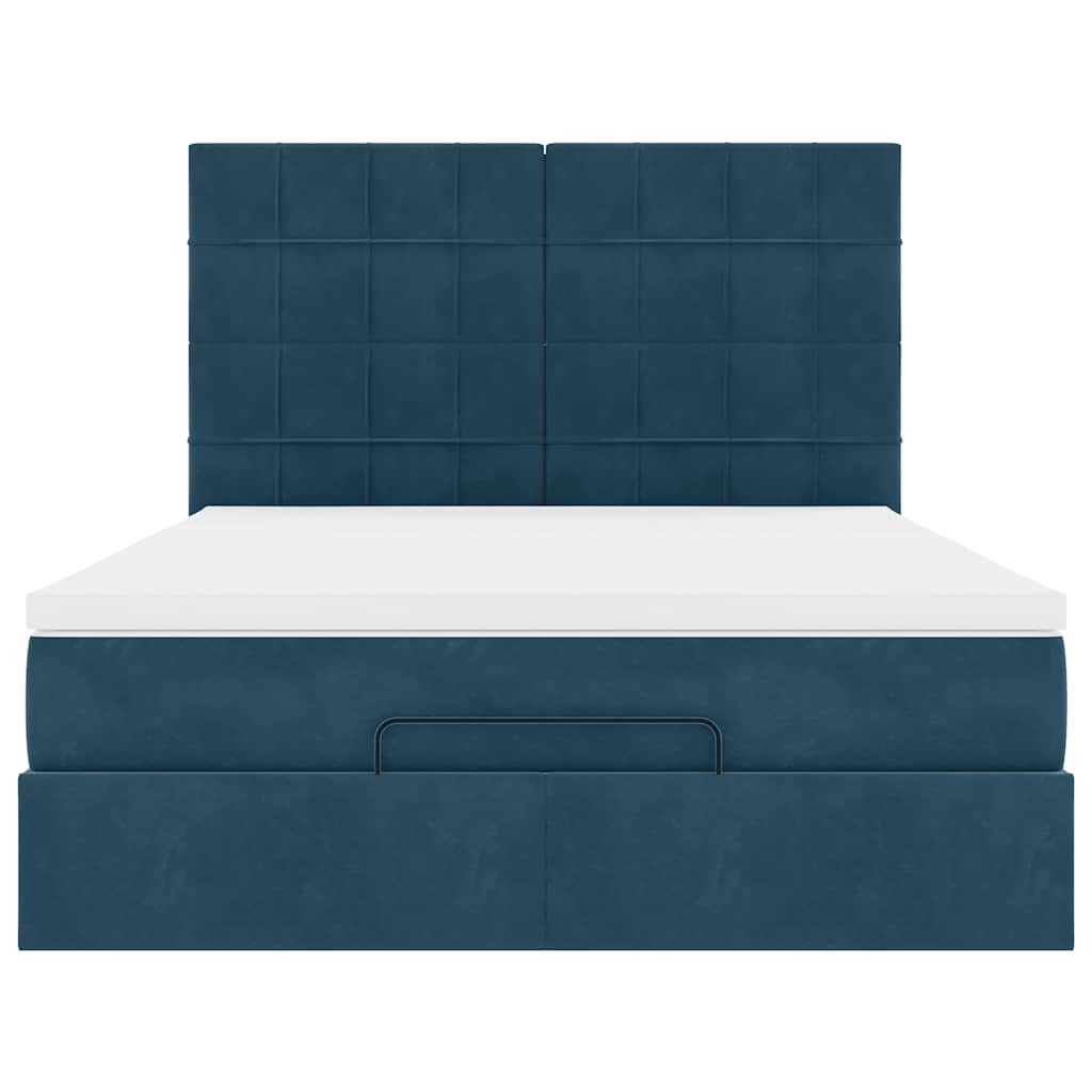 Struttura Letto Pouf con Materassi Blu 140x200cm in Velluto