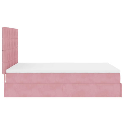 Struttura Letto Pouf con Materassi Rosa 140x200 cm in Velluto