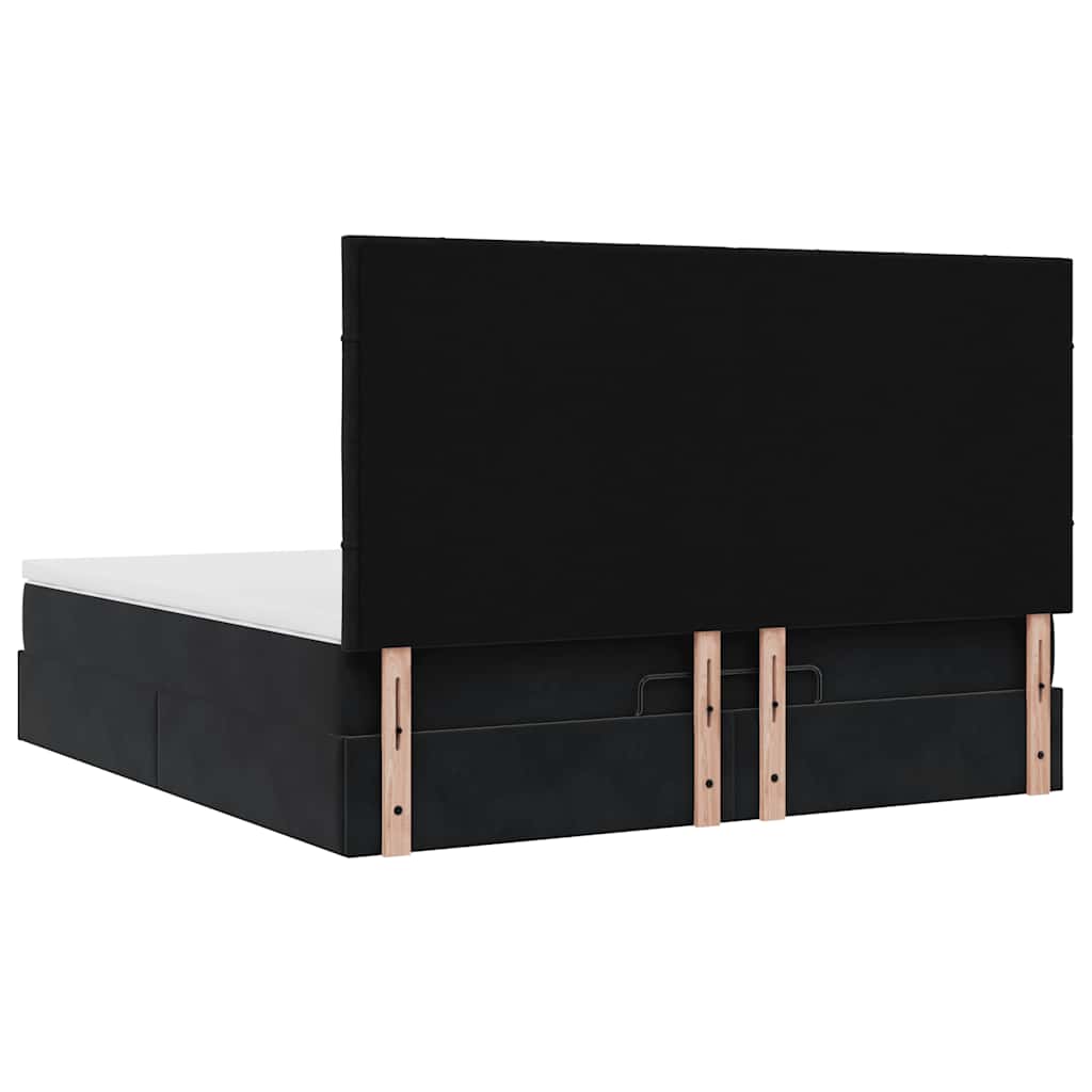 Struttura Letto Pouf con Materassi Nero 160x200 cm in Velluto