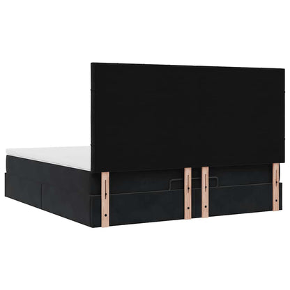 Struttura Letto Pouf con Materassi Nero 160x200 cm in Velluto