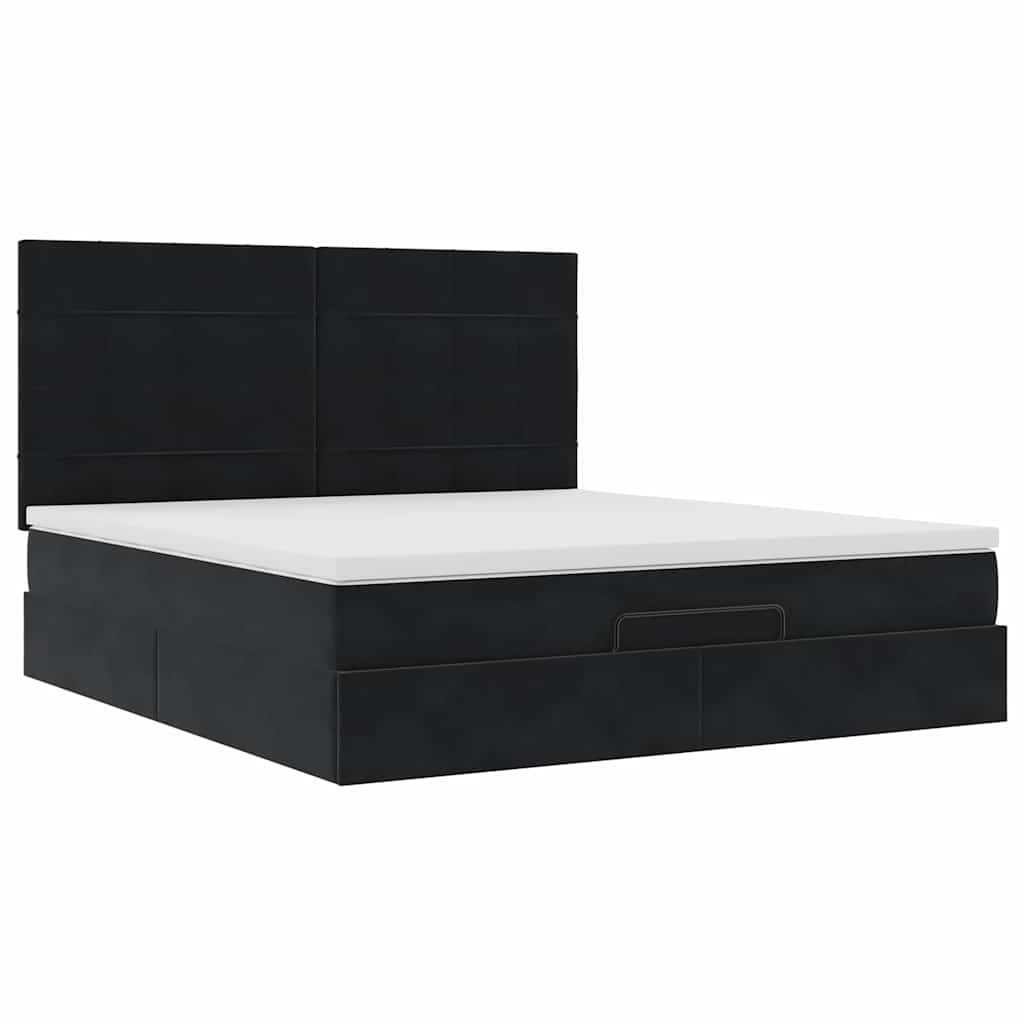 Struttura Letto Pouf con Materassi Nero 180x200 cm in Velluto | homemem39