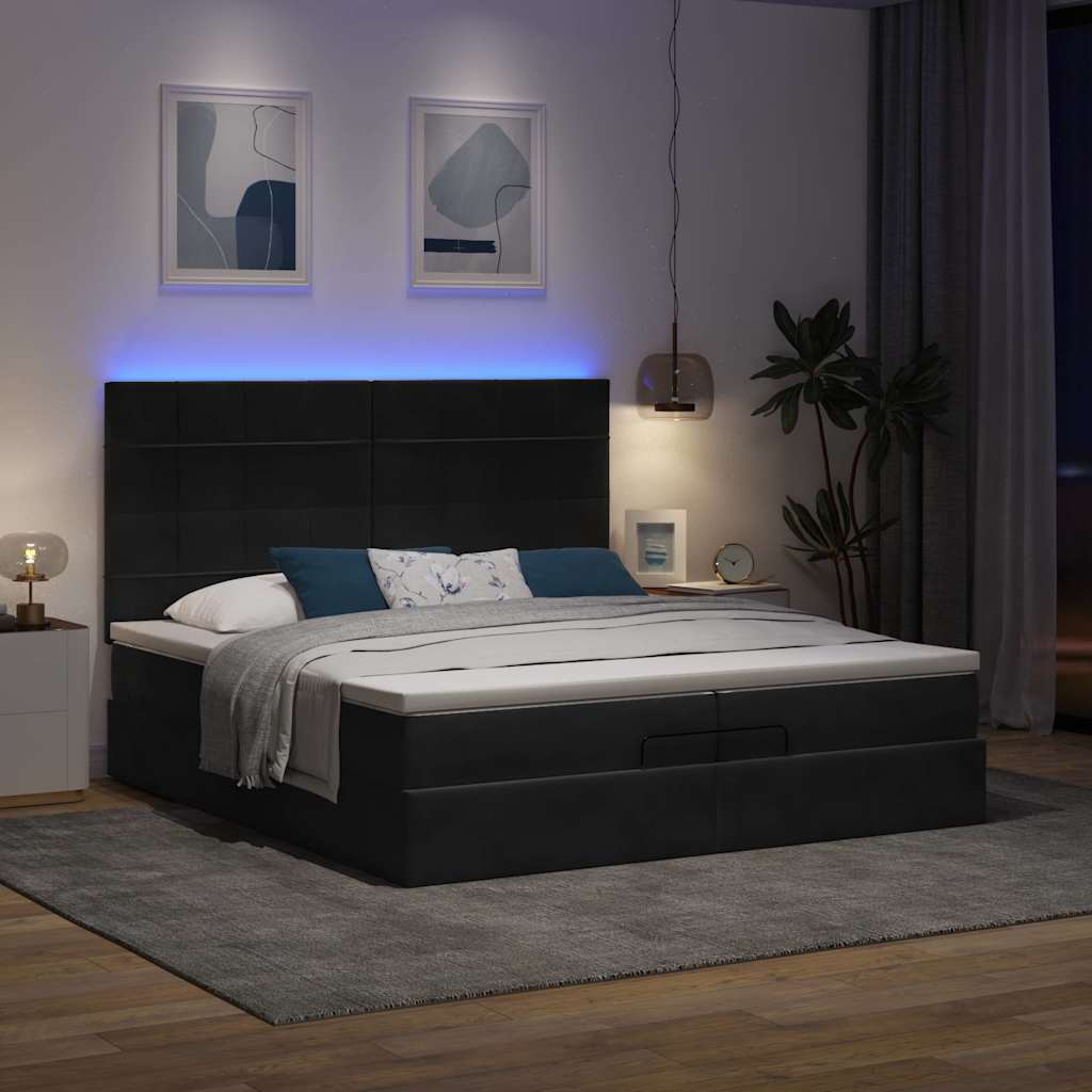Struttura Letto Pouf con Materassi Nero 200x200 cm Velluto | homemem39