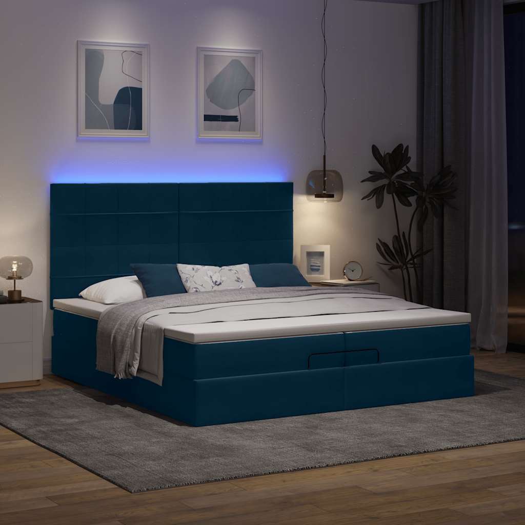 Pouf Letto con Materassi e LED Blu Scuro 200x200cm Velluto | homemem39