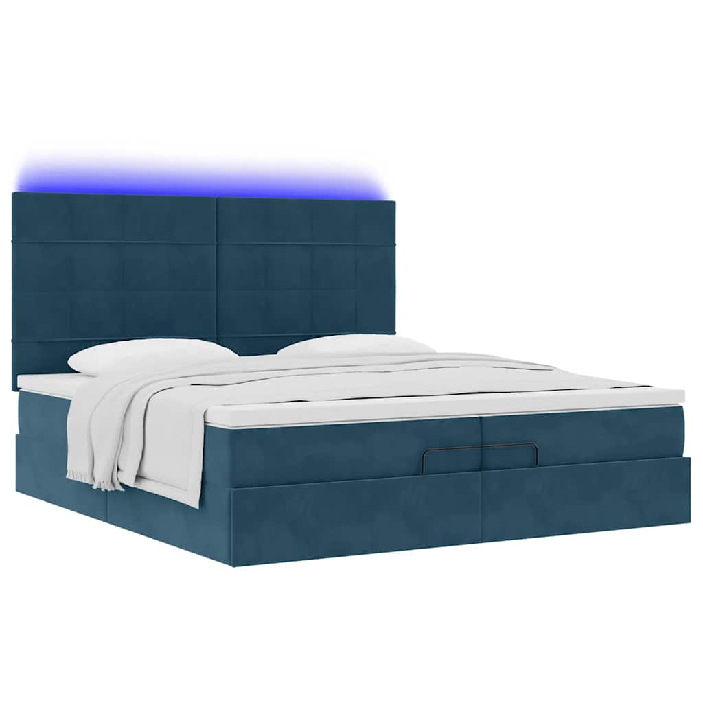 Pouf Letto con Materassi e LED Blu Scuro 200x200cm Velluto | homemem39