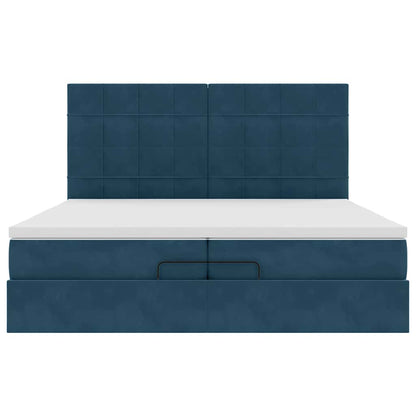 Pouf Letto con Materassi e LED Blu Scuro 200x200cm Velluto | homemem39