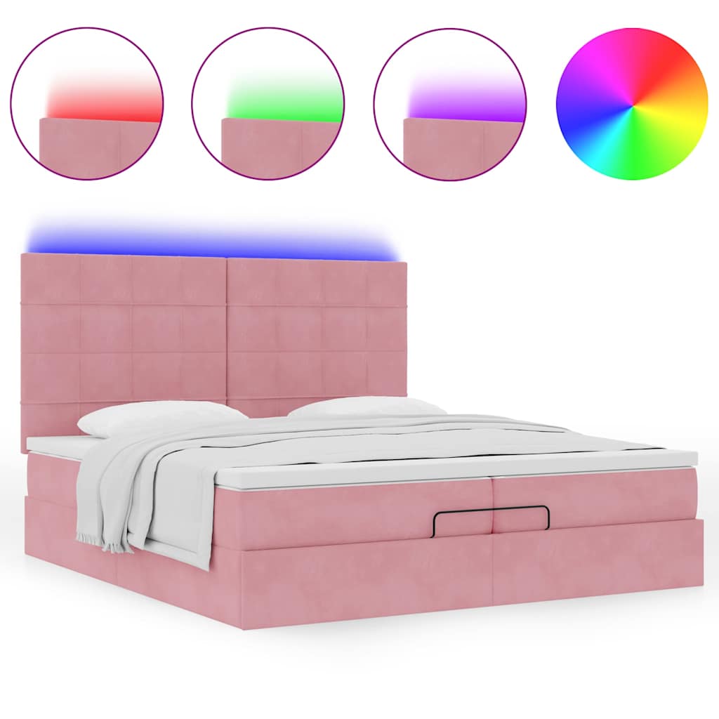 Struttura Letto Pouf con Materassi Rosa 200x200 cm Velluto | homemem39