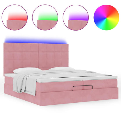 Struttura Letto Pouf con Materassi Rosa 200x200 cm Velluto | homemem39