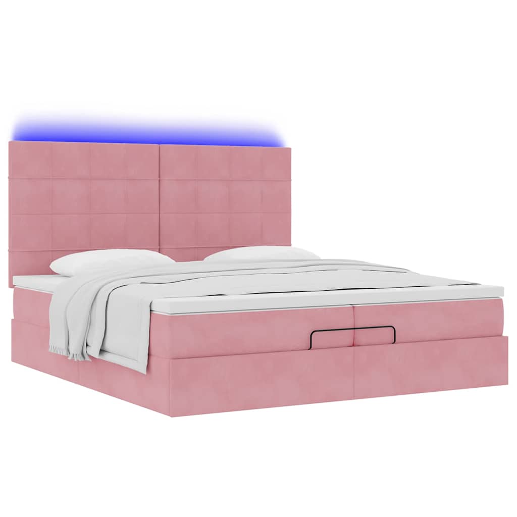 Struttura Letto Pouf con Materassi Rosa 200x200 cm Velluto | homemem39