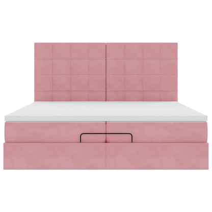 Struttura Letto Pouf con Materassi Rosa 200x200 cm Velluto | homemem39