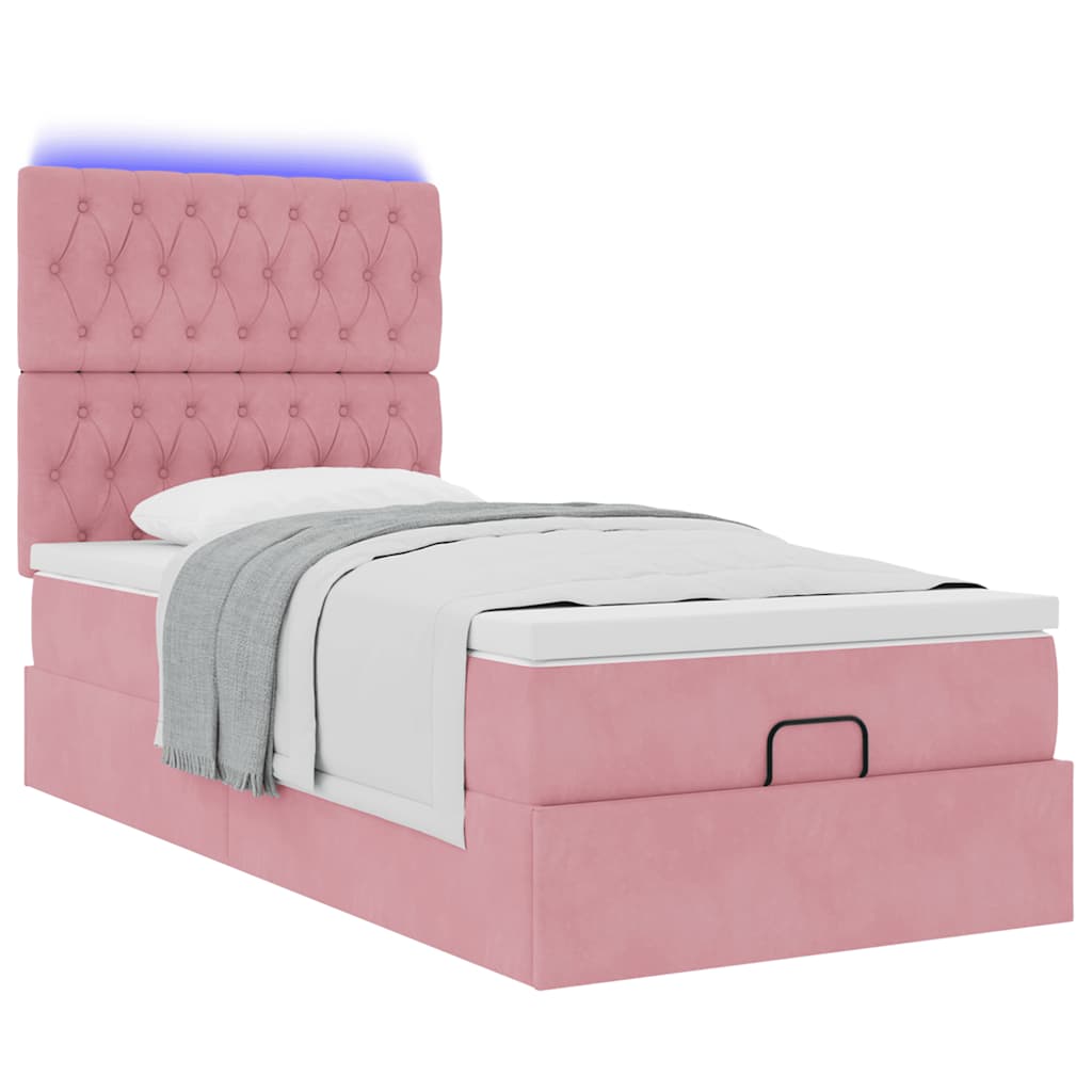 Struttura Letto Pouf con Materassi Rosa 80x200 cm Velluto