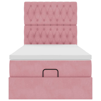 Struttura Letto Pouf con Materassi Rosa 80x200 cm Velluto