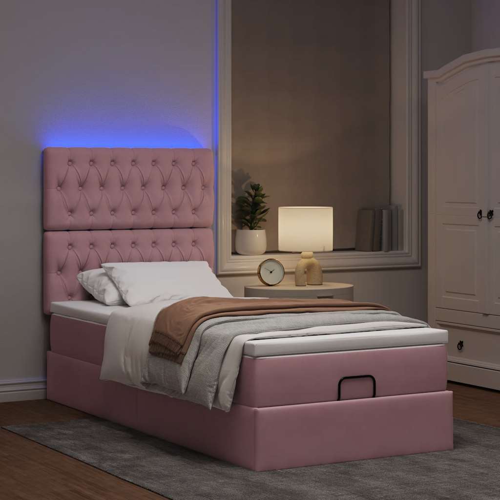 Struttura Letto Pouf con Materassi Rosa 80x200 cm Velluto