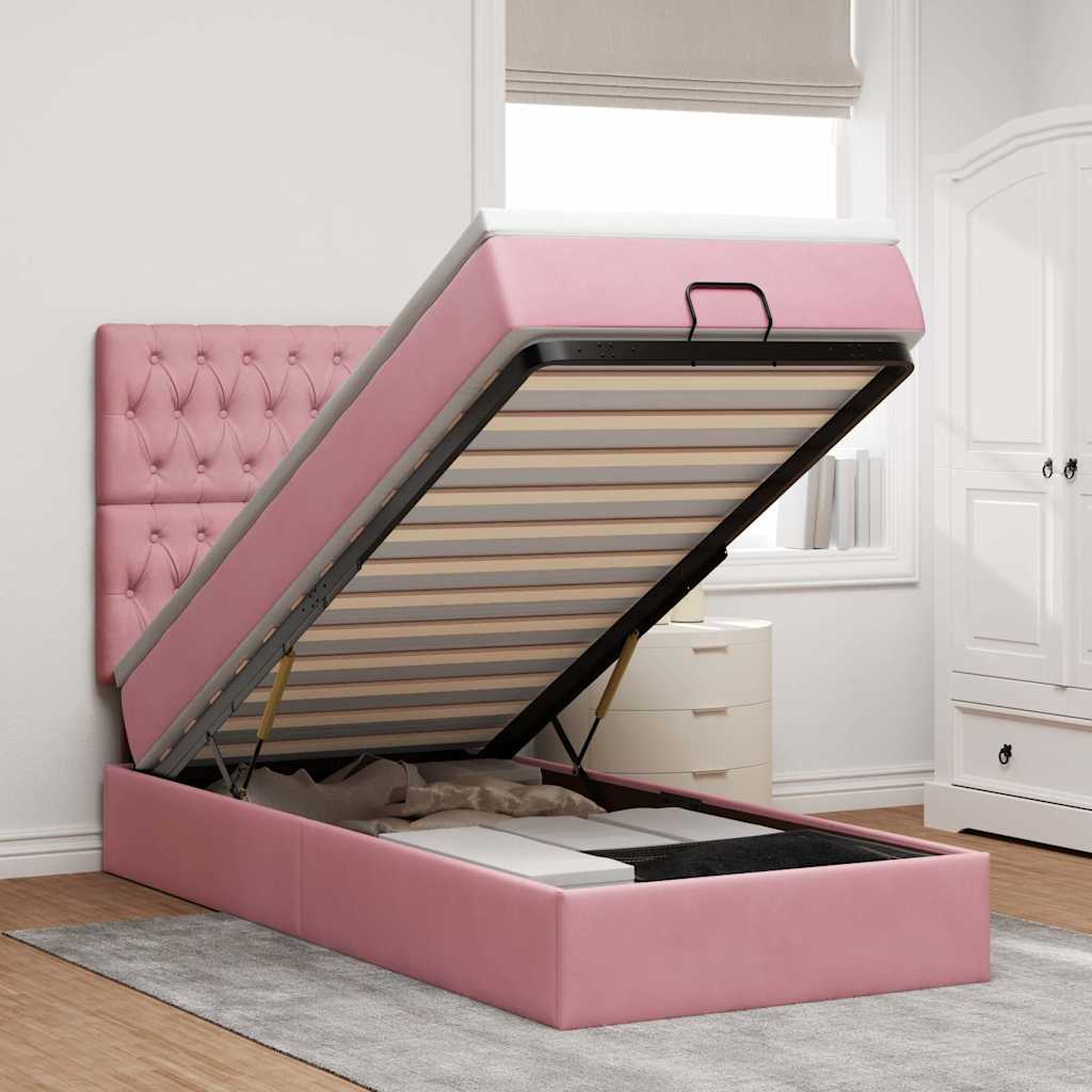 Struttura Letto Pouf con Materassi Rosa 80x200 cm Velluto