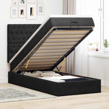 Struttura Letto Pouf con Materassi Nero 90x190 cm in Velluto