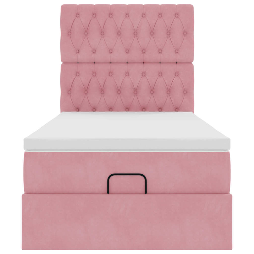 Struttura Letto Pouf con Materassi Rosa 90x190 cm in Velluto