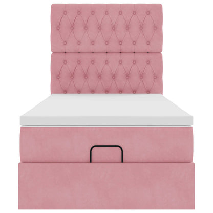 Struttura Letto Pouf con Materassi Rosa 90x190 cm in Velluto