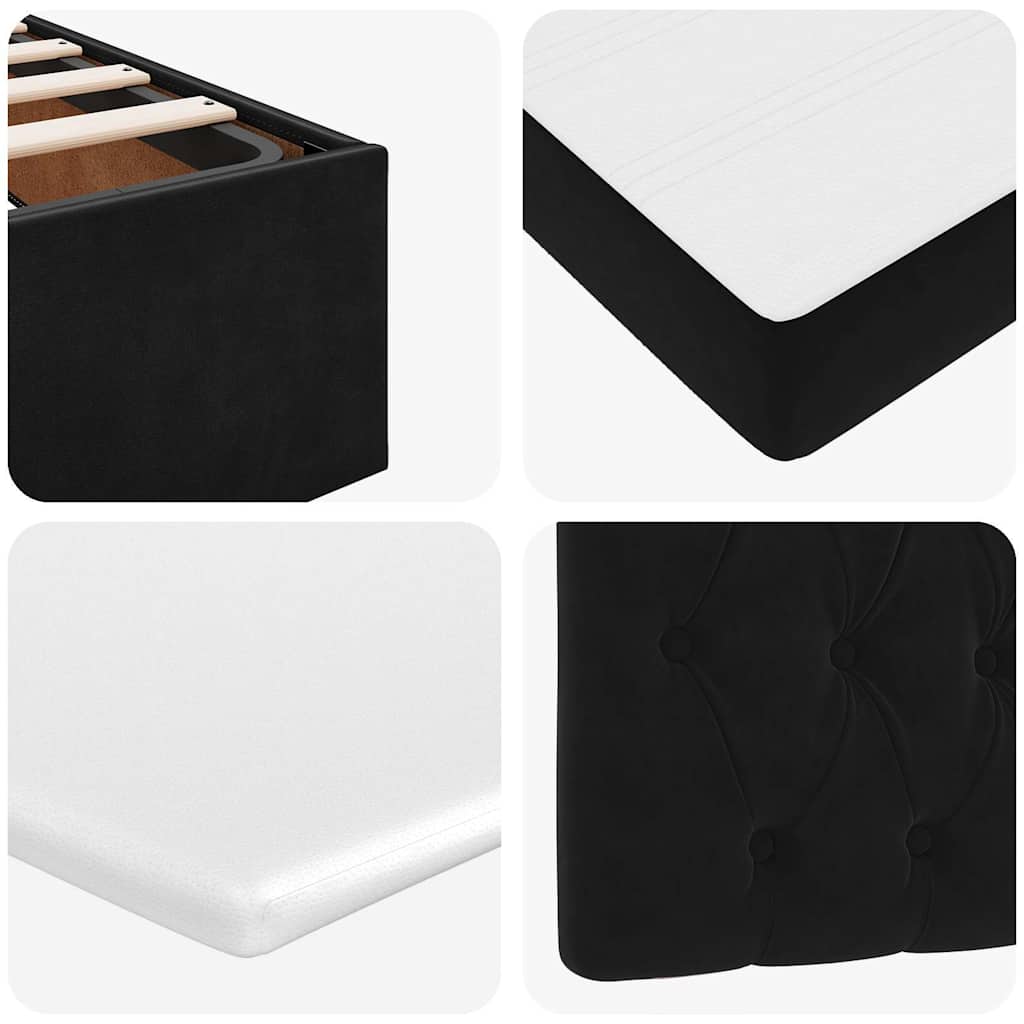 Struttura Letto Pouf con Materassi Nero 90x200 cm in Velluto