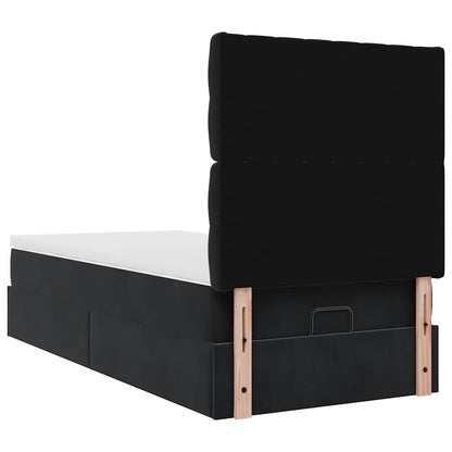 Struttura Letto Pouf con Materassi Nero 90x200 cm in Velluto