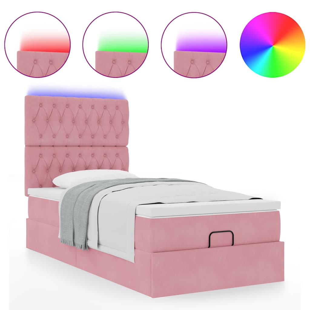 Struttura Letto Pouf con Materassi Rosa 90x200 cm in Velluto | homemem39