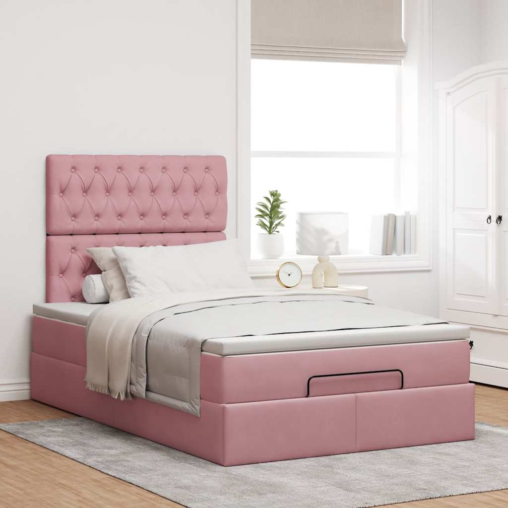 Struttura Letto Pouf con Materassi Rosa 120x190 cm Velluto