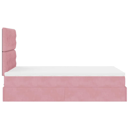 Struttura Letto Pouf con Materassi Rosa 120x190 cm Velluto