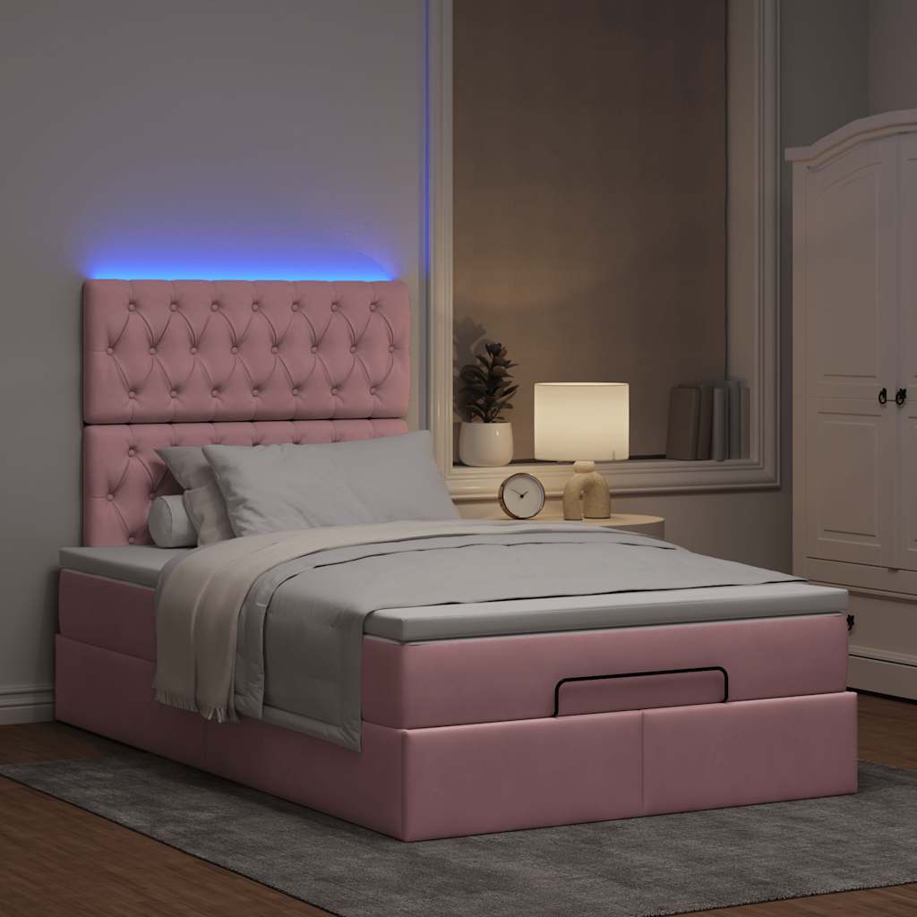 Struttura Letto Pouf con Materasso Rosa 120x200 cm Velluto | homemem39