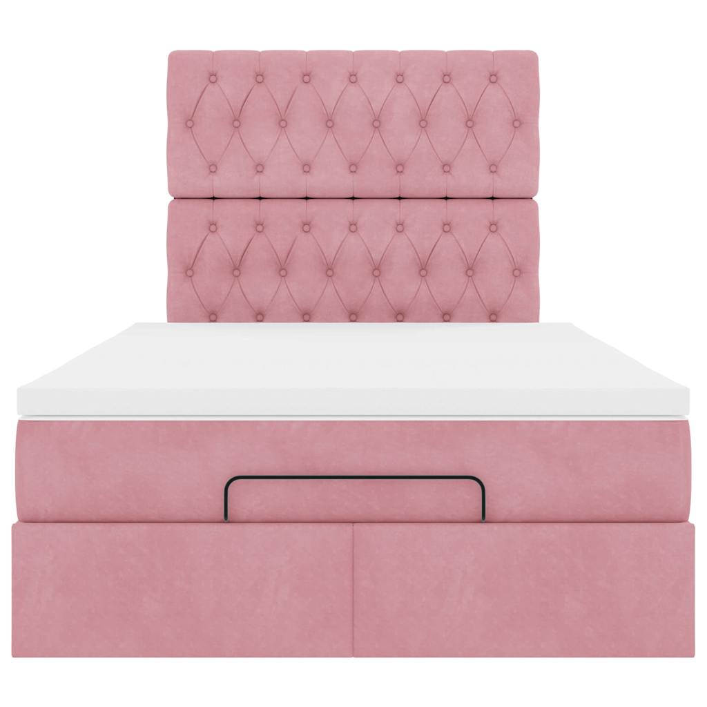 Struttura Letto Pouf con Materasso Rosa 120x200 cm Velluto
