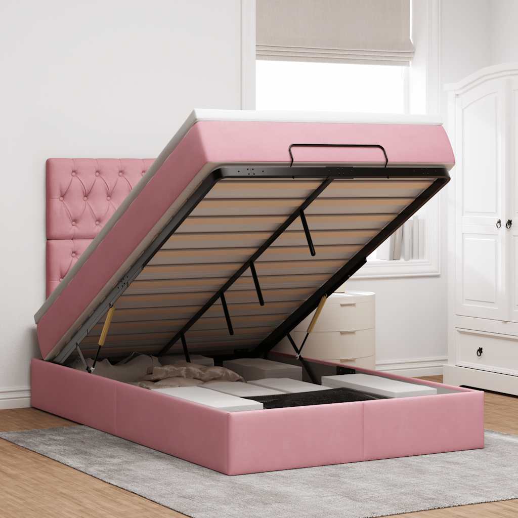 Struttura Letto Pouf con Materasso Rosa 120x200 cm Velluto | homemem39