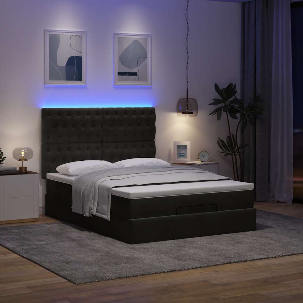 Struttura Letto Pouf con Materassi Nero 140x190 cm in Velluto | homemem39