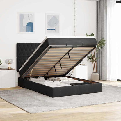 Struttura Letto Pouf con Materassi Nero 140x190 cm in Velluto | homemem39