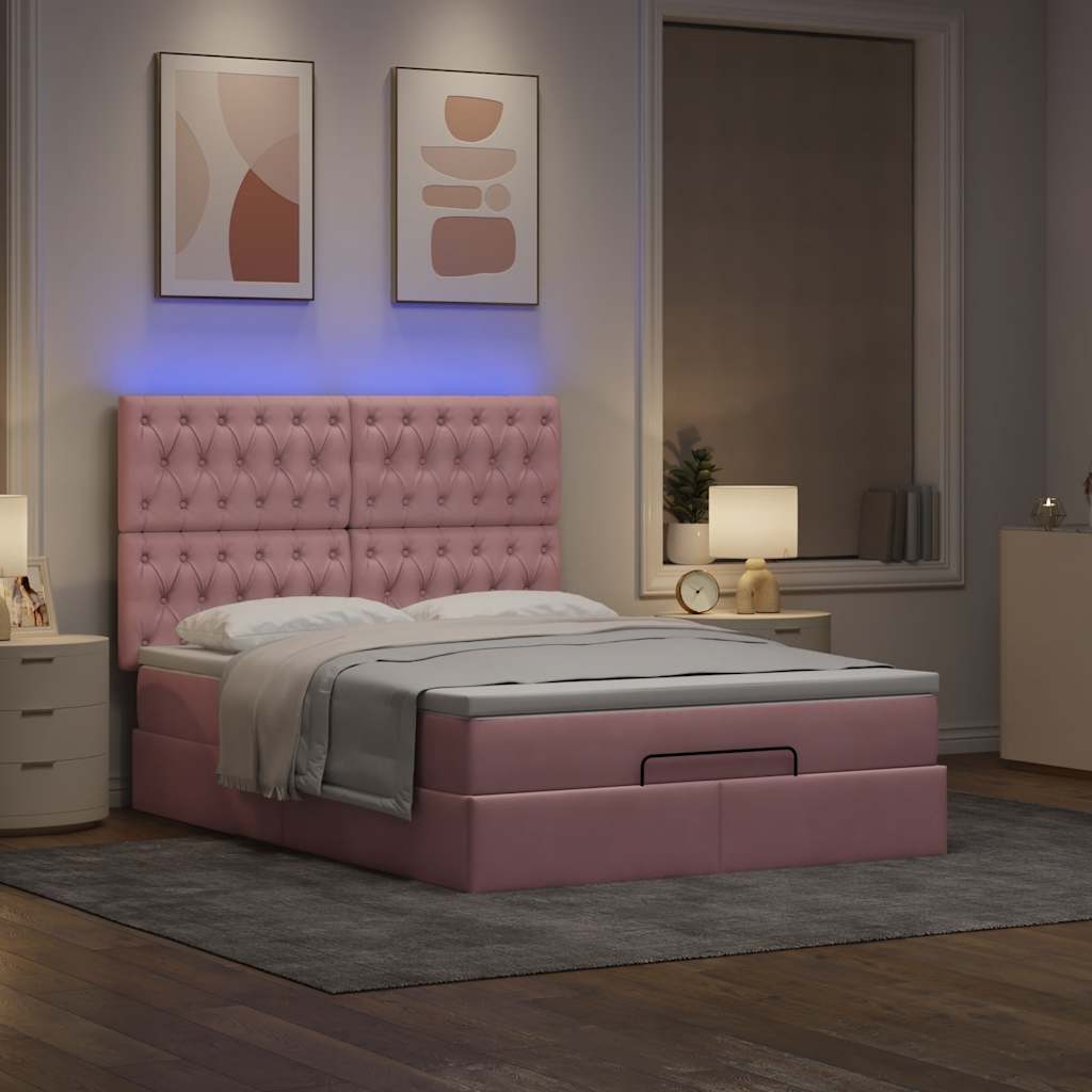 Struttura Letto Pouf con Materassi Rosa 140x190 cm in Velluto | homemem39