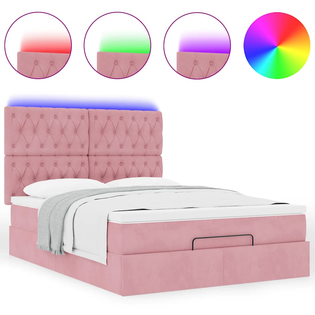 Struttura Letto Pouf con Materassi Rosa 140x190 cm in Velluto | homemem39