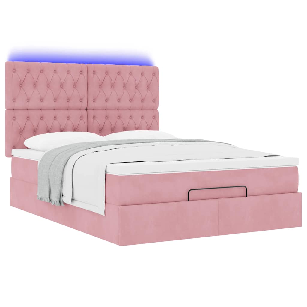 Struttura Letto Pouf con Materassi Rosa 140x190 cm in Velluto | homemem39